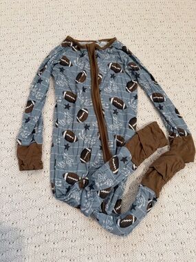 Brown & Blue Football Print Kids One-Piece Sleeper